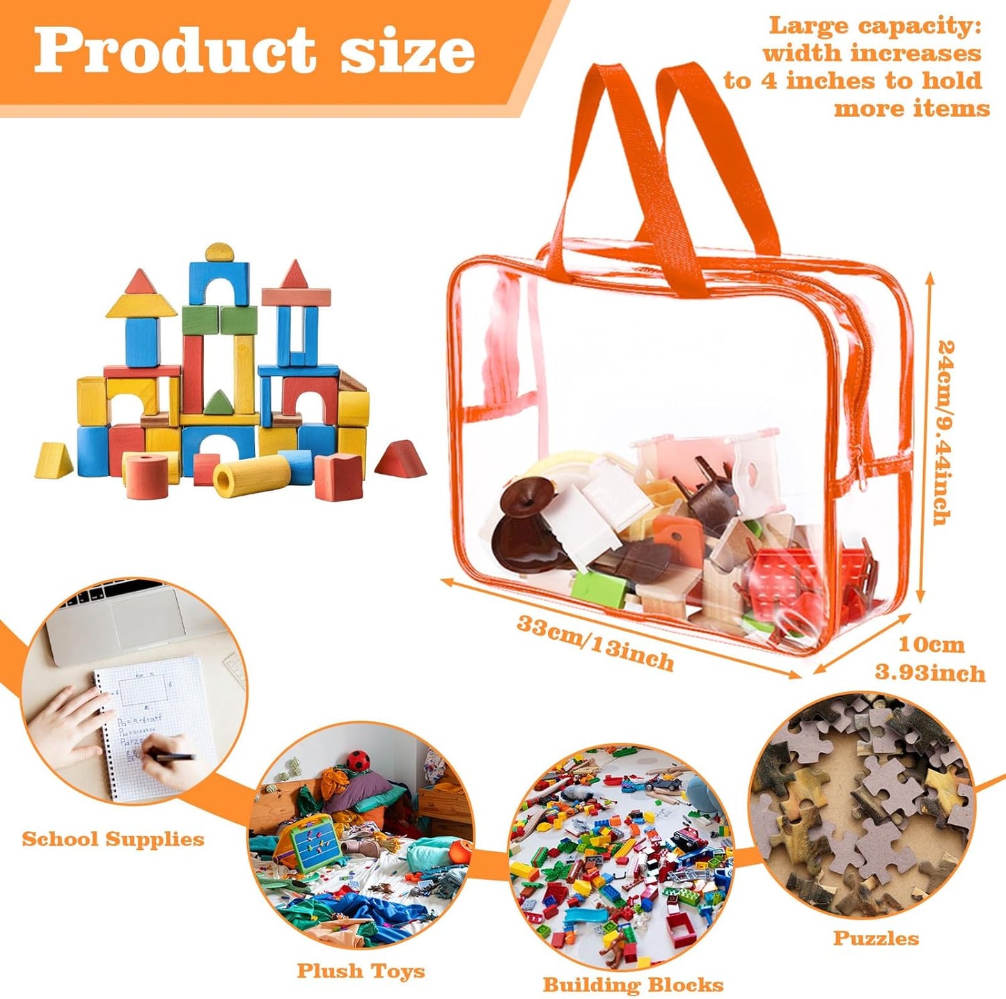 8 Packs Large Toy Storage Bags with Labels, Reusable Clear PVC Toy Organizers and Board Game Storage Bags for Toys Travel, Waterproof Organizer Bag with Zipper for Building Blocks, Puzzle