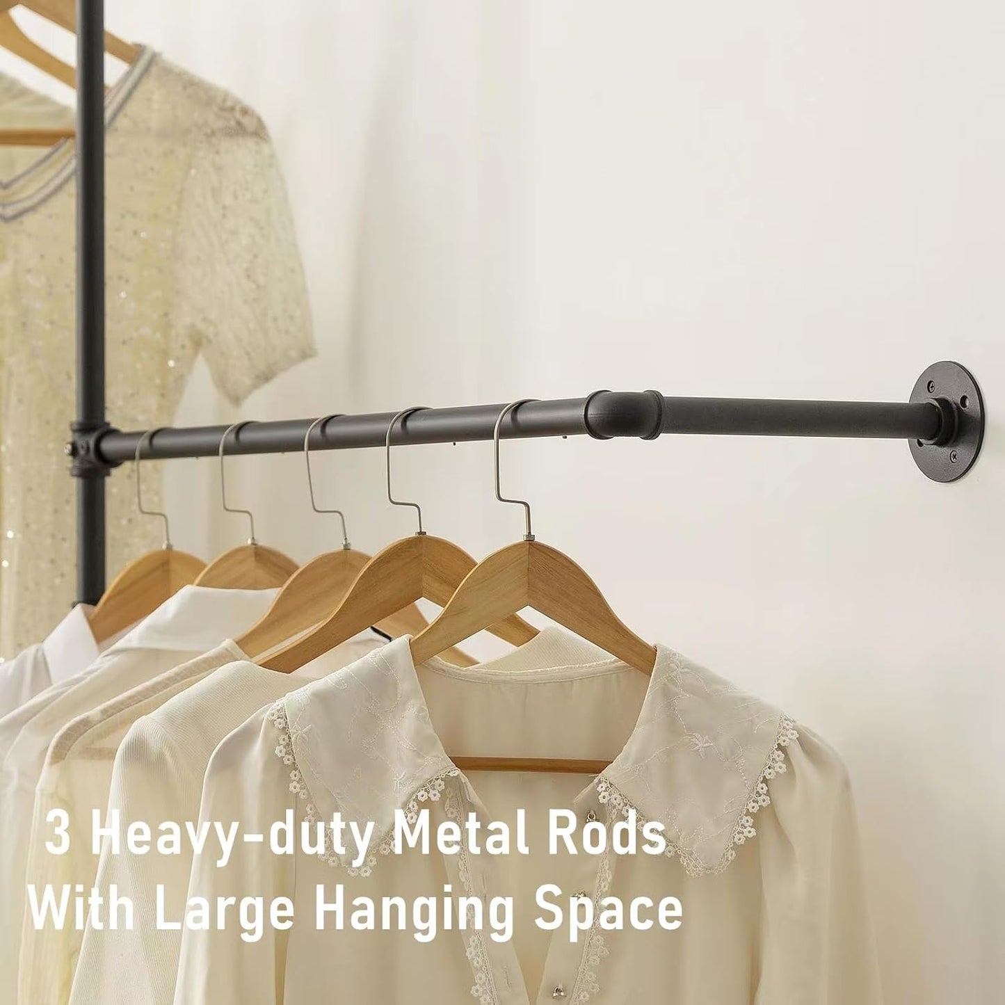 Industrial Pipe Clothing Rack Wall Garment Rack with Pipe Clothes Rails, Multi-Purpose Heavy Duty Clothing Hanging Rods Space-Saving Clothes Bar Organizer Closet (wall clothing rack-2 hanging rods)