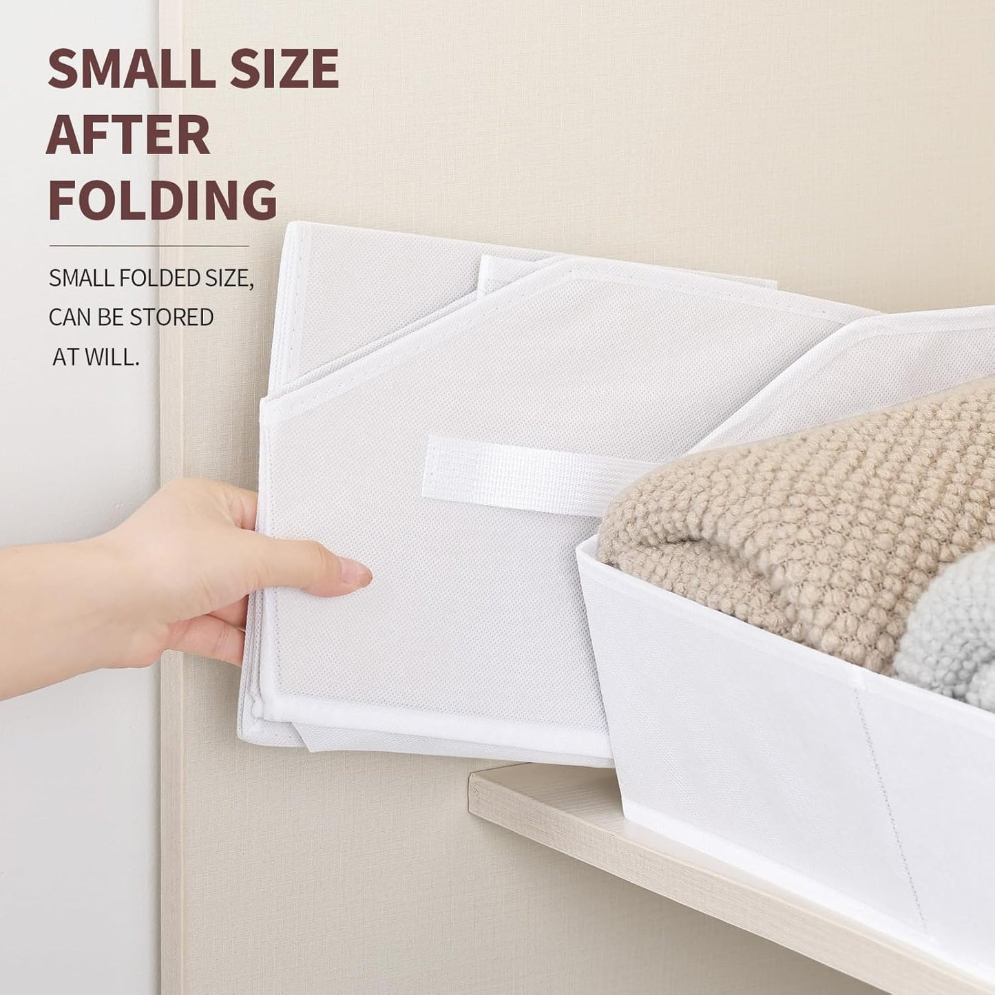Storage Bins for Shelves - Large Trapezoid Closet Shelf Organizer, Fabric Organization Bins with Handles, Storage Baskets for Clothes, Towel, Purse, 6 Pack, White