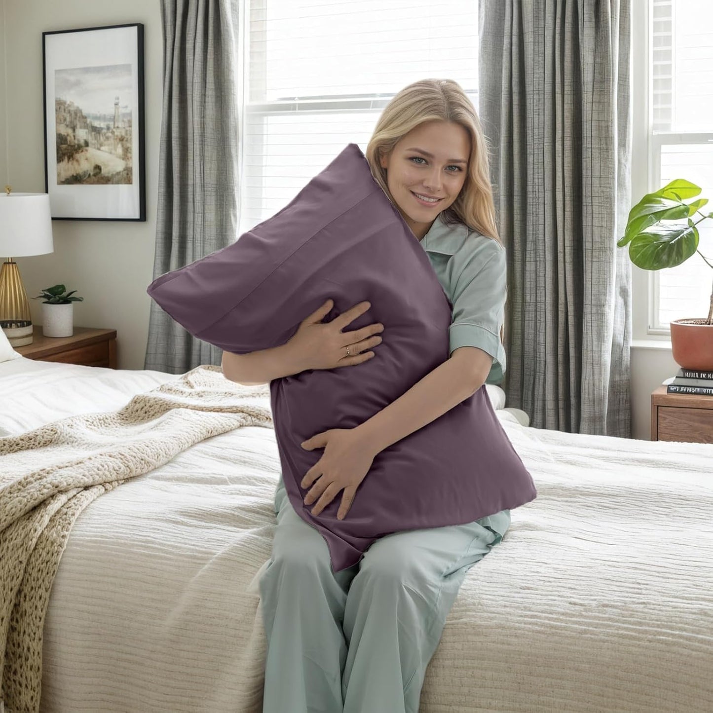 Pillow Cases Queen Size 2 Pack, Bamboo Rayon Cooling Pillowcases with Envelope Closure, Cool Breathable Pillow Case for Hot Sleepers & Night Sweats, 20x30 inches, Greish Purple