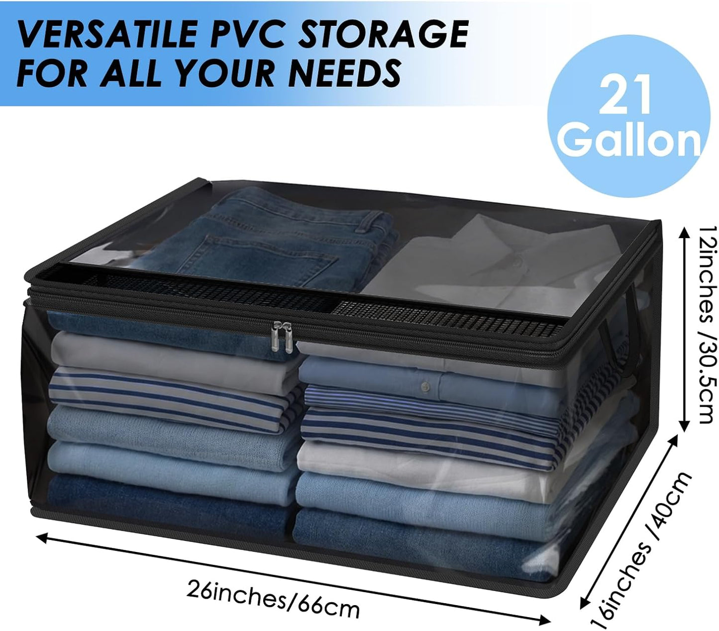 Fixwal 80L Large Storage Bags 4 Pack Clothes Storage Bins Foldable Thick Blanket Storage Closet Organizers Storage Containers with Reinforced Handle for Clothing, Blanket, Comforters(Black, PVC)