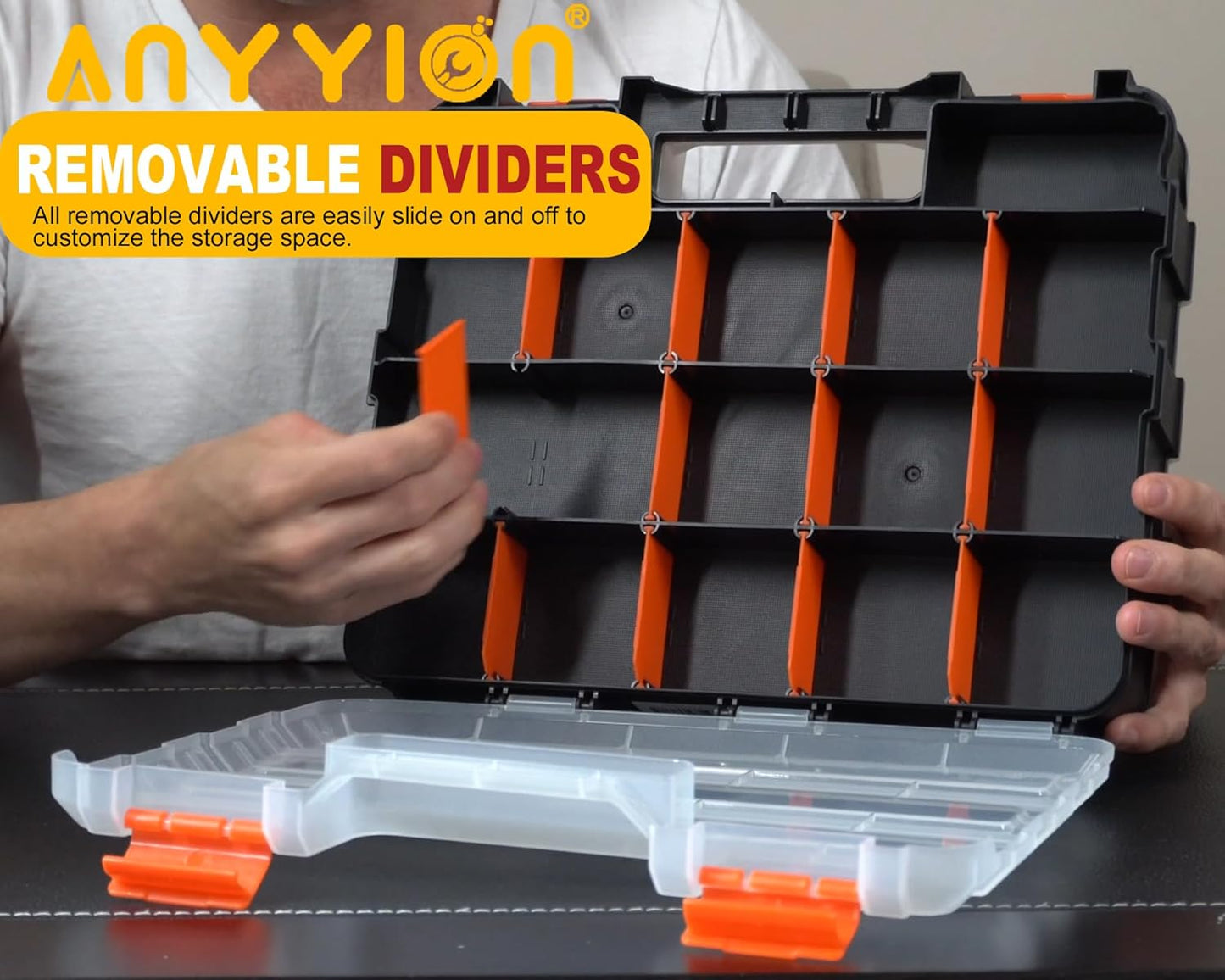 Anyyion Small Parts Organizer, 34-Compartments Double Side parts organizer with Removable Dividers for Hardware, Screws, Bolts, Nails, Beads, Jewelry. (2 Pcs, Orange)