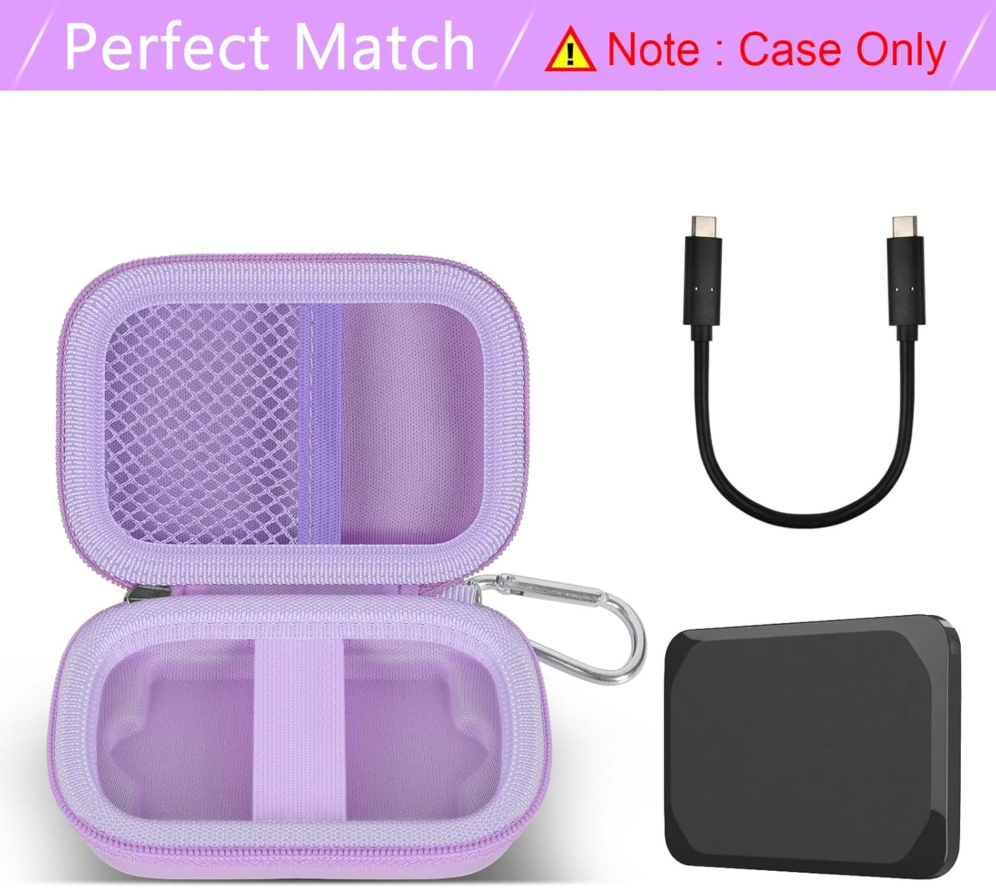 Carrying Case Compatible with Crucial X10/ X9 Pro 4TB/ 2TB/ 1TB Portable SSD, External Solid State Drive Hard Storage Holder Bag Fits for USB-C Cable (Box Only) (Purple)