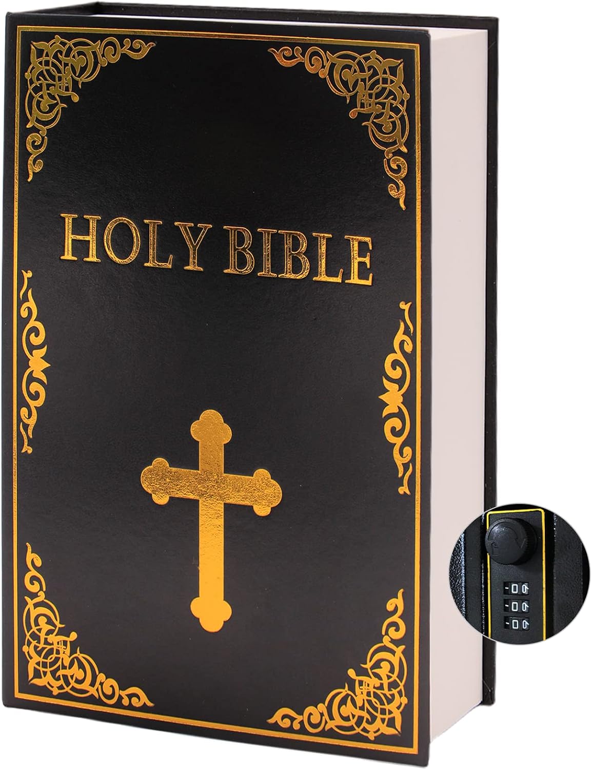 Leather Book Safe (Size 8.7"×6"×2") Real Paper Secret for Jewelry, Money and Cash, Diversion Book Safe,Hollow with Hidden,Combination Lock (M, Bible-Combination)