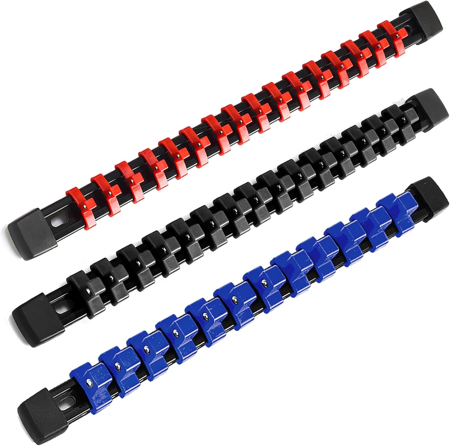 Socket Organizer Drive ABS Tools-Socket Holder, Premium Quality 3 Pieces Holders Kit 1/4-Inch x 16 Clips, 3/8-Inch x 15 Clips, 1/2-Inch x 12 Clips