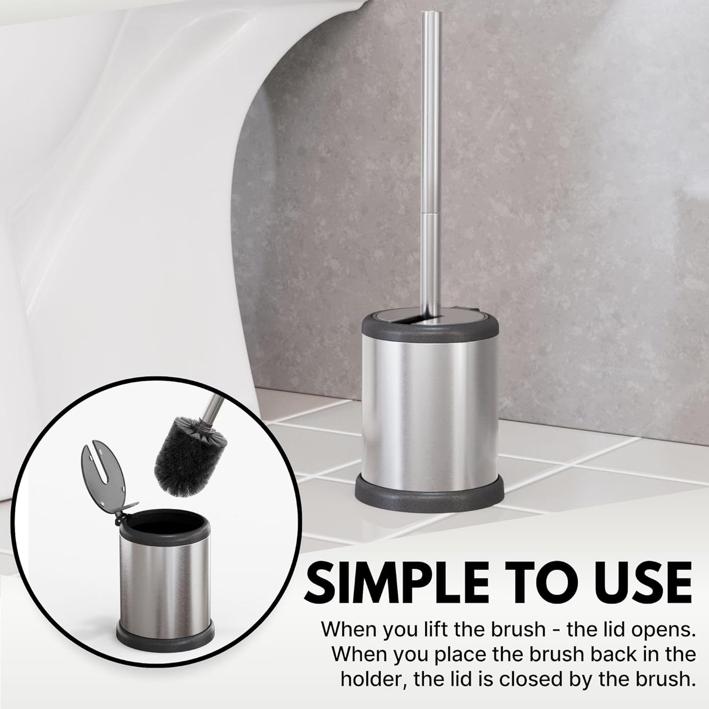ToiletTree Products Toilet Brush with Lid - Sleek Toilet Bowl Brush and Holder - Toilet Scrubber Brush Set with Heavy-Weight Base - Lidded Toilet Bowl Cleaner Brush and Holder - Chrome (2 Pack)