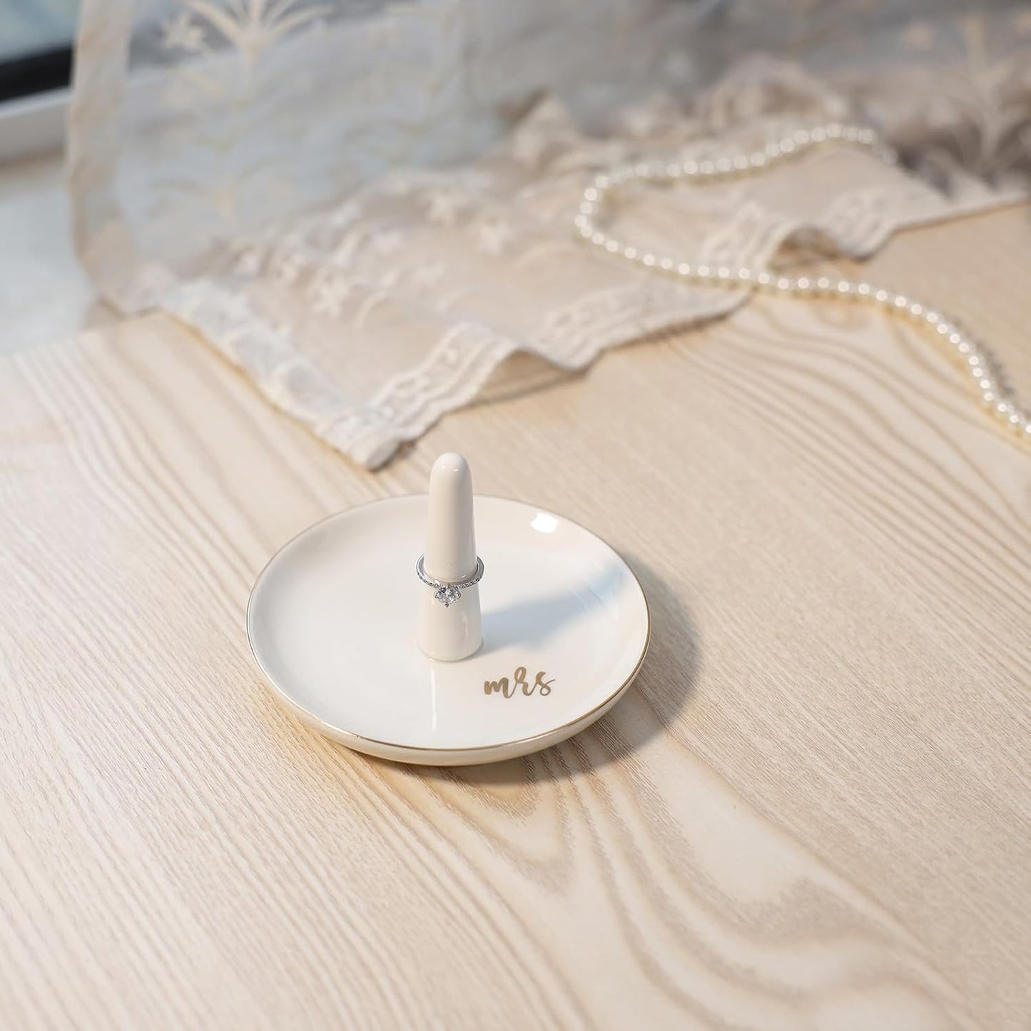 HOME SMILE Mrs Ring Holder Jewery Tray-Monogrammed Engagement Gifts for Friends,Birthday Mother's Day Christmas Gifts for Women,Ceramic White…