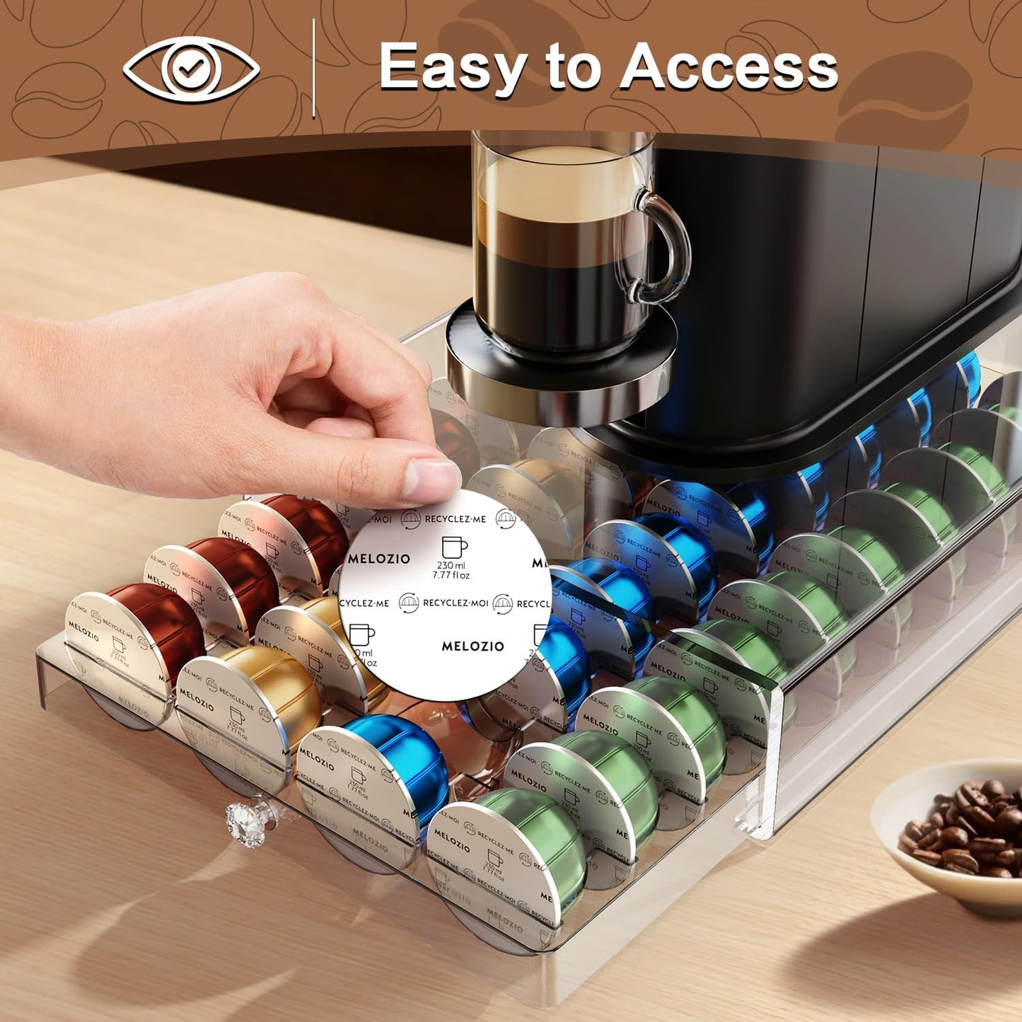 Coffee Pods Holder Acrylic Drawer Compatible with Nespresso Vertuo Capsules And Dolce Gusto Capsules 40 Pods Storage upgrade