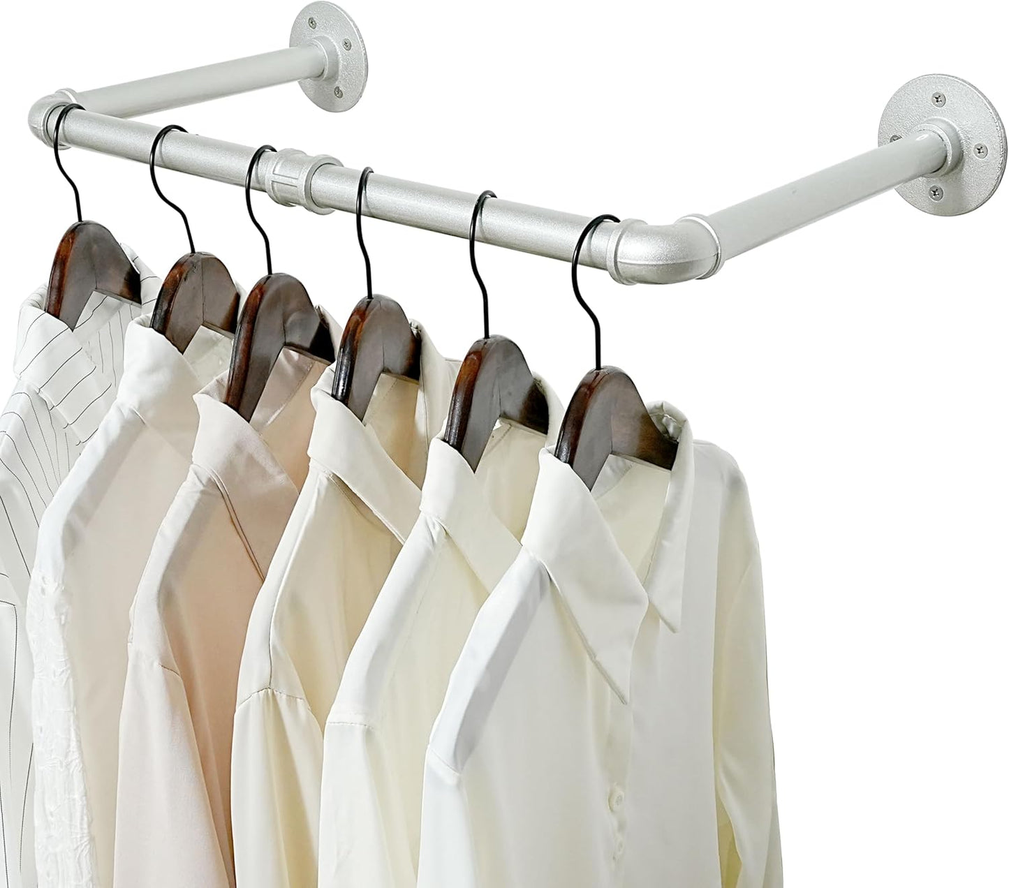 WEBI Industrial Pipe Clothing Rack,24" Wall Mounted Clothes Rack for Hanging Clothes,Heavy Duty Metal Garment Rack Bar Wall Mount Clothing Rod for Closet,Laundry Room,Silver