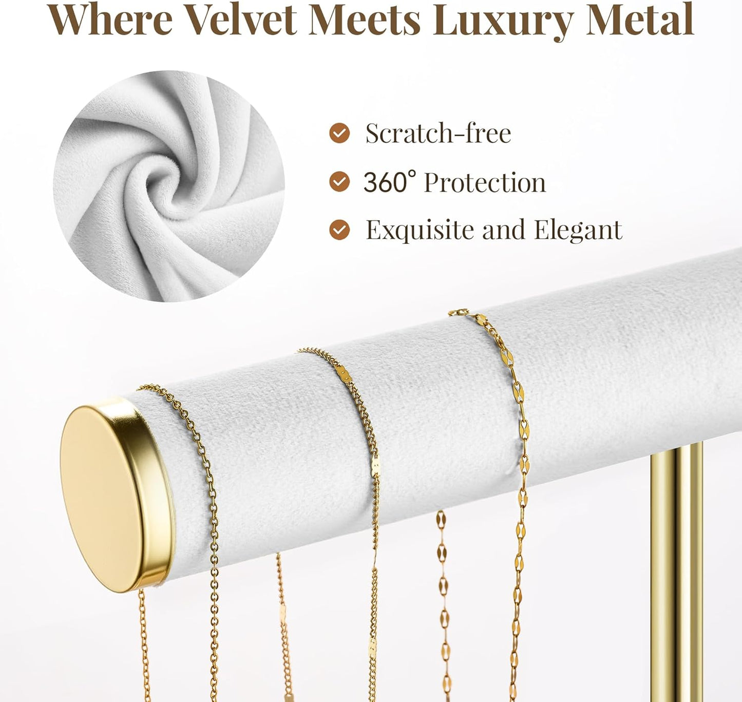 3 Tier Bracelet Holder Display - Detachable T Bar White Velvet Bracelet Holder, Jewelry Holder Organizer for Bracelet, Necklace, Watches, Rings