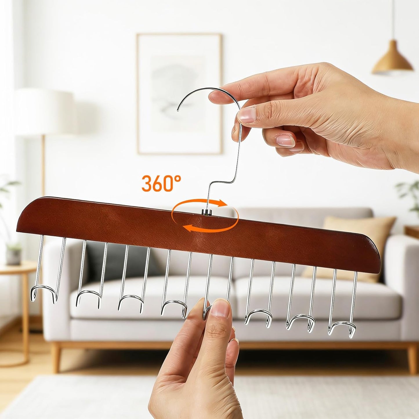 4 PCS Tie Holders for Closet, Belt Rack Wooden Bra Hangers for Closet Organizer with 32 Hooks Belt Holder Tie Hangers for Men 360-Degree Rotatable Space Saving for Ties, Scarves and Handbags
