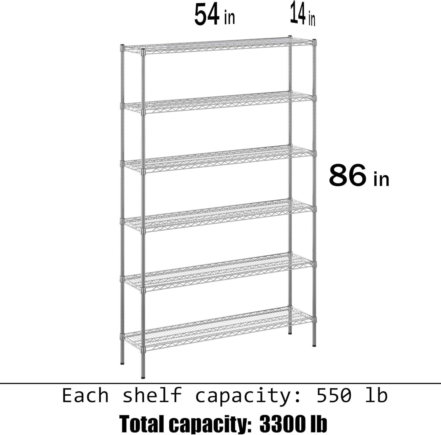 14" Deep x 54" Wide x 86" Height Wire Shelving Kit | 6-Tier | NSF Commercial Storage Rack Unit