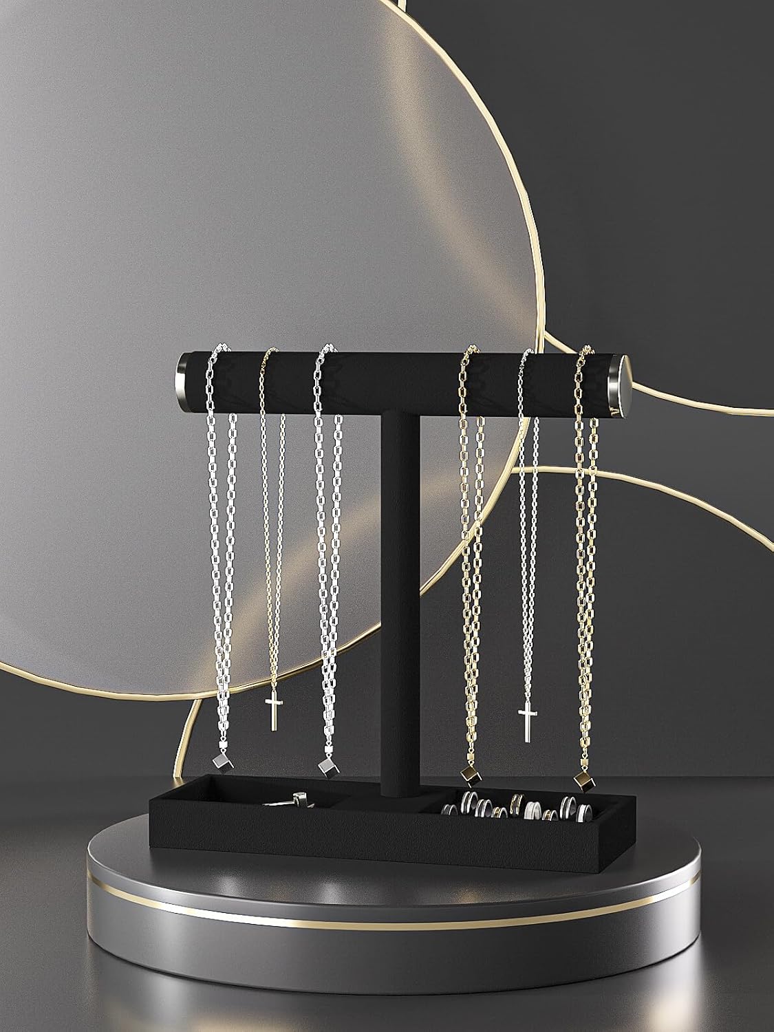 Bracelet and Necklace Holder,Velvet Jewelry Necklace Display Organizer Stand,bracelet Holder for Selling,Bracelet and Necklace Storage Tree (Style 1（Black+ Metal lid）)