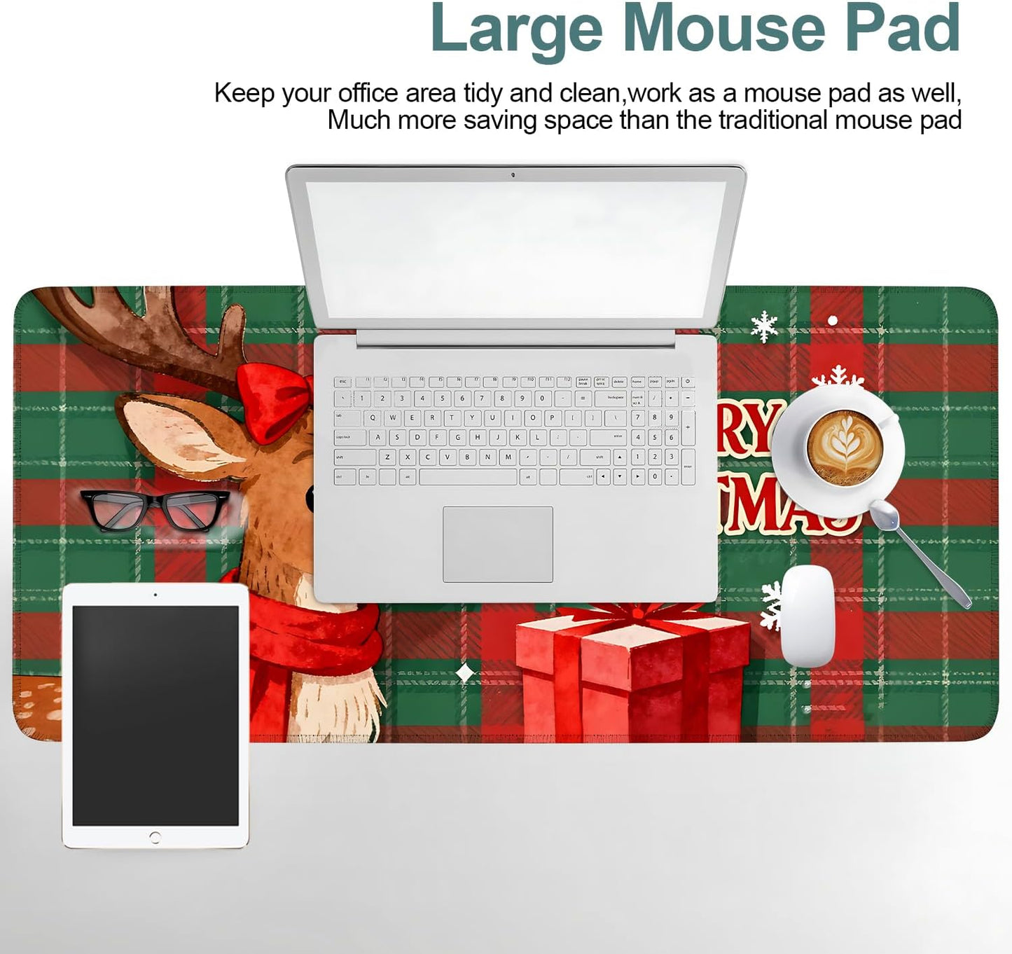 Merry Christmas-Elk Gaming Mouse Pad 35.4"x15.7"Desk Mat Anti-Slip Rubber Base & Durable Stitched Edges for Gamers Smooth Mouse Writing Surface for Desk Office/Home