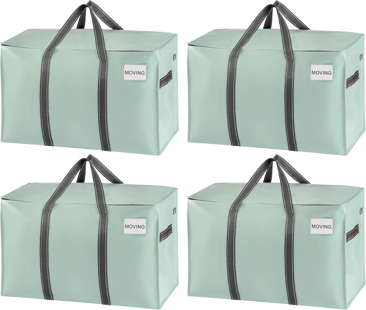 VENO 4 Pack Moving Bags and Large Christmas Storage Bins with lids. Alternative to Moving Boxes, Packing Supplies for College. Extra Large Heavy Duty Totes for Packaging (Shiny Light Green, 4 Pack)