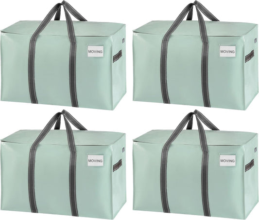 VENO 4 Pack Moving Bags and Large Christmas Storage Bins with lids. Alternative to Moving Boxes, Packing Supplies for College. Extra Large Heavy Duty Totes for Packaging (Shiny Light Green, 4 Pack)