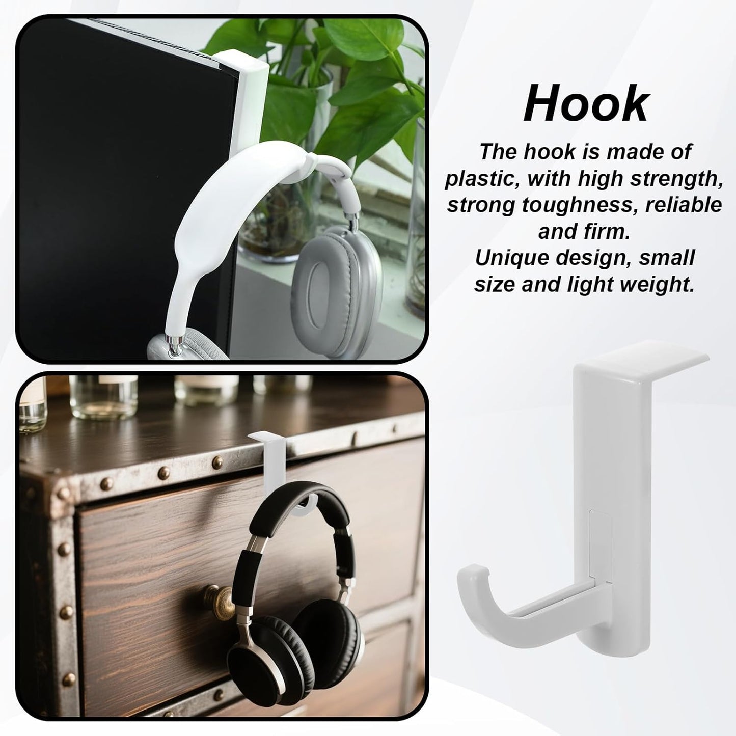 2pcs Monitor Headphone Stand Hook Headset Holder Hanger Adhesive Gaming Earphones Hanger Stick-on Support for Computer Over Ear Earphone Monitor Screen Edge Wall Mount Gaming Desk Accessories