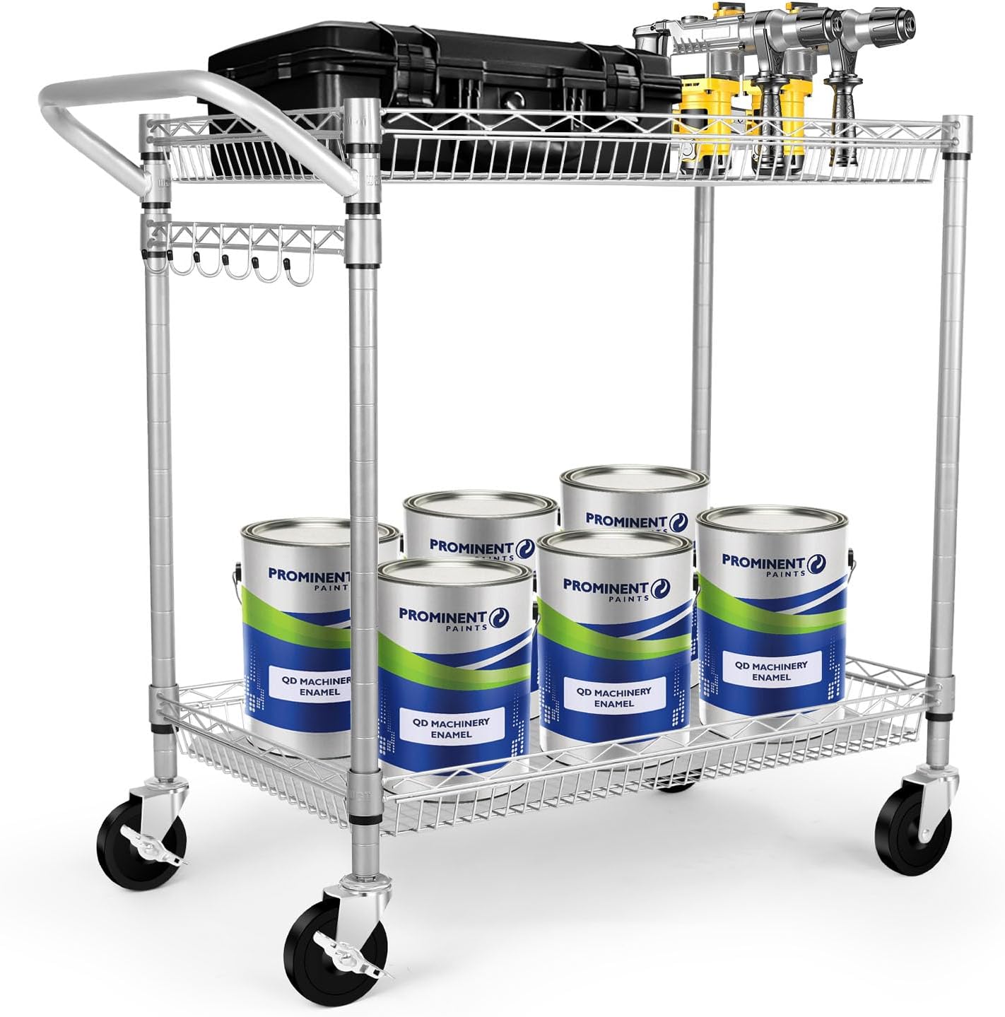 WDT 2 Tier Heavy Duty Utility Cart,NSF Rolling Carts with Wheels,660Lbs Capacity Storage Cart with Handle,Kitchen Carts on Wheels,Commercial Grade Metal Serving Cart with Shelves,35.63"x18.1"x 33.93"