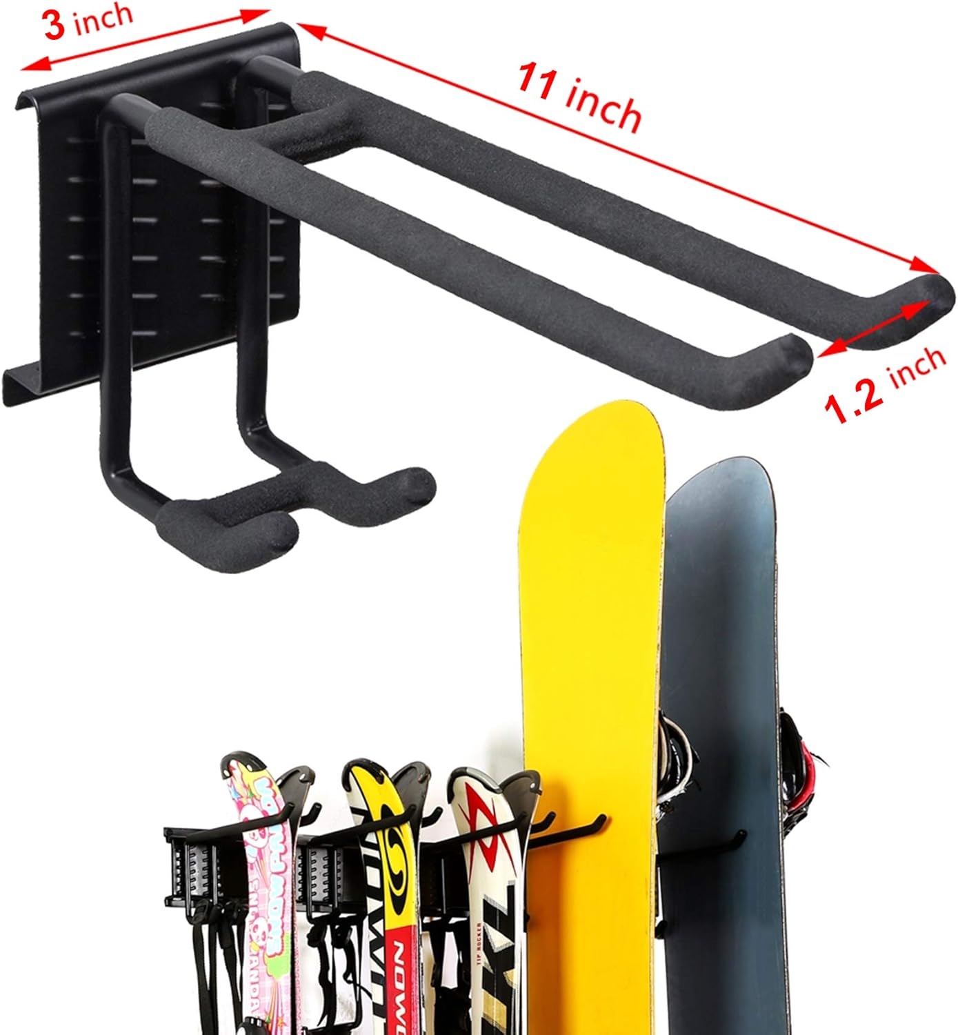 WALMANN Garage Storage Organization System Ski Wall Rack Up to 10 Pairs of Skis Mount Hanger Home Shed and Garage Snowboard Wall Rack Holds Up to 300 lbs