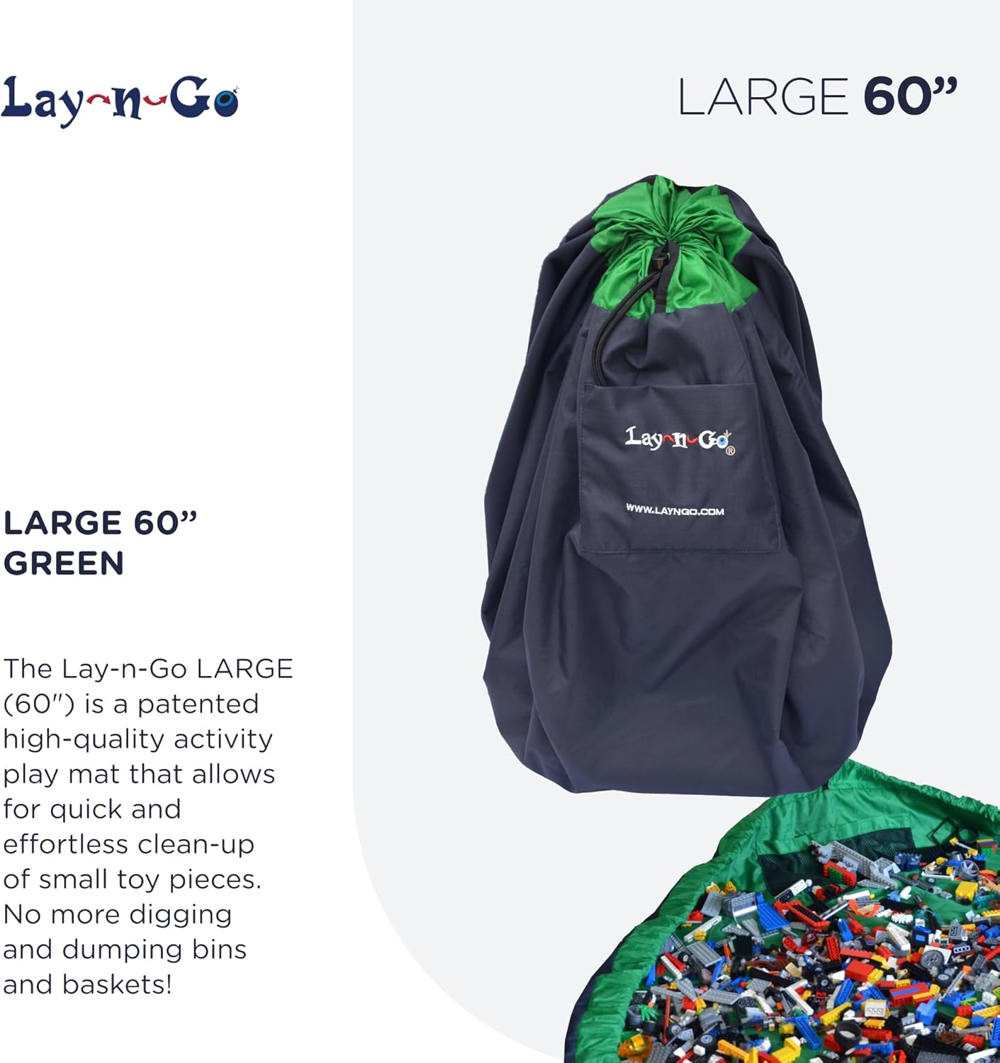 Lay-n-Go 2-in-1 Small Portable Drawstring Toys Storage Organizer and Play Mat for Room and Travel, Made for Kids and Toddlers with a Durable Patented Design