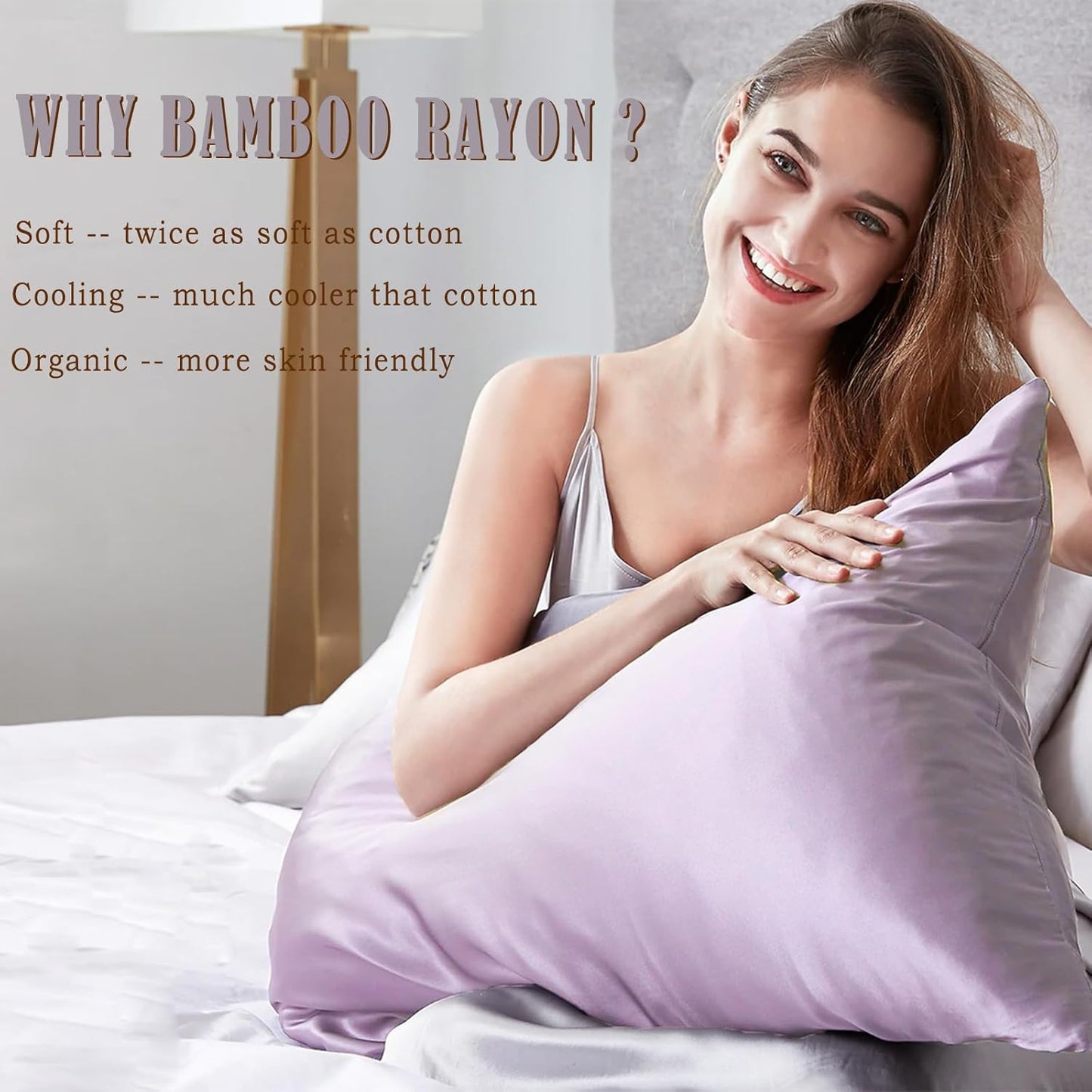 TELUS Pillow Cases Queen Size 2 Pack, Bamboo Rayon & Lyocell Pillowcase with Envelope Closure, Cooling Breathable Pillow Cover for Hot Sleeper & Night Sweats, 20x30 inch, Light Purple