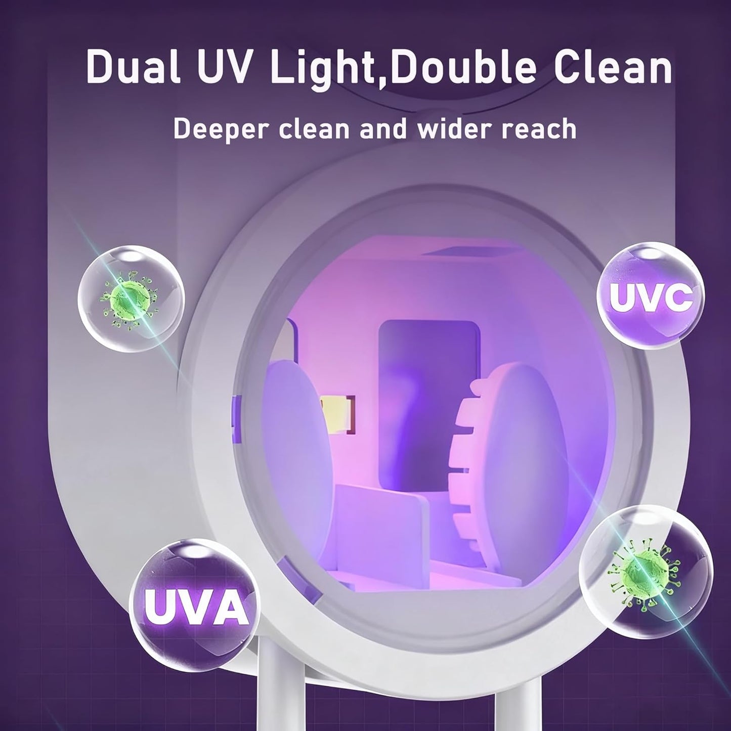 KLUEHOME UV Toothbrush Sanitizer & Holder for Bathroom, LED Smart Screen, Light Cleaning and Air Drying, Mirror Wall Mounted,Fits Most Electric, Manual and Kids’ Toothbrushes