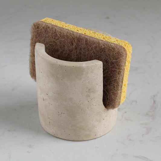 Natural Marble Travertine Sponge Holder for Kitchen Counter, Drying Rack, Sponge Caddy for Sink Organizer - Beige Travertine