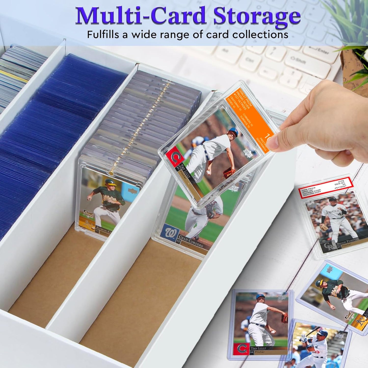 4 Pack Trading Card Storage Box - 5 Rows, Cardboard Storage Box holds 1100+ Top Loaders, Graded Card Holder Organizer Case fits PSA/HGA Slabs