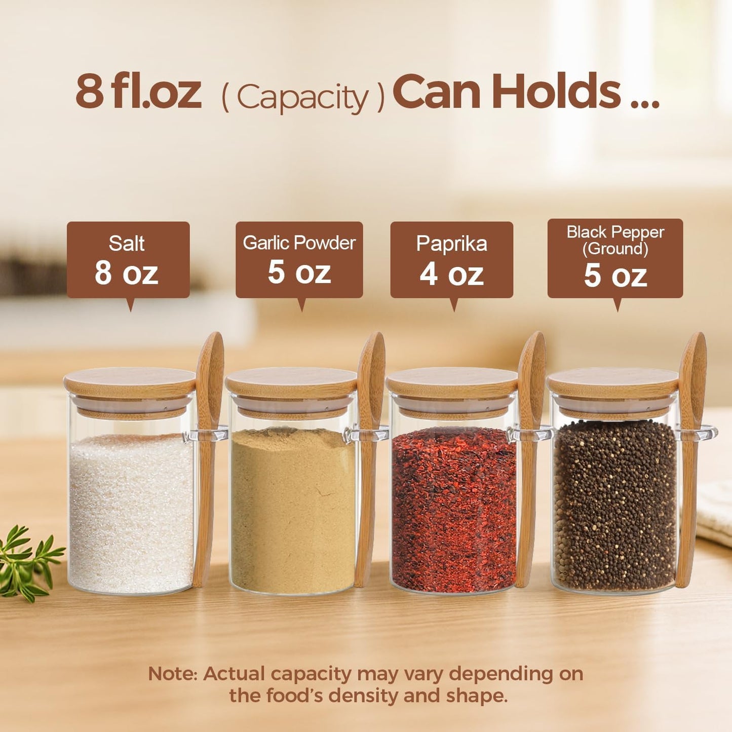 ComSaf Spice Jars with Spoon 8 oz 6Pack, Small Spice Containers Starter Set, Glass Seasoning Jars with Labels, Round Seasoning Containers for Salt, Pepper, Chili Powder, Sugar, Loose Tea Storage