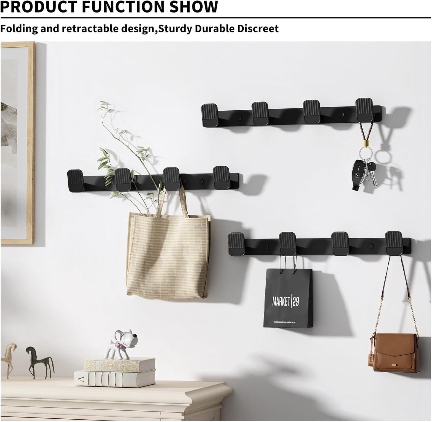 Coat Rack Wall Mount Coat Hooks - Black Hook Rack Wall Mount with 4 Hooks Aluminum Wall Rack Hooks for Hanging Coat Hat Bag Towel Hanger Rustproof Coat Holder