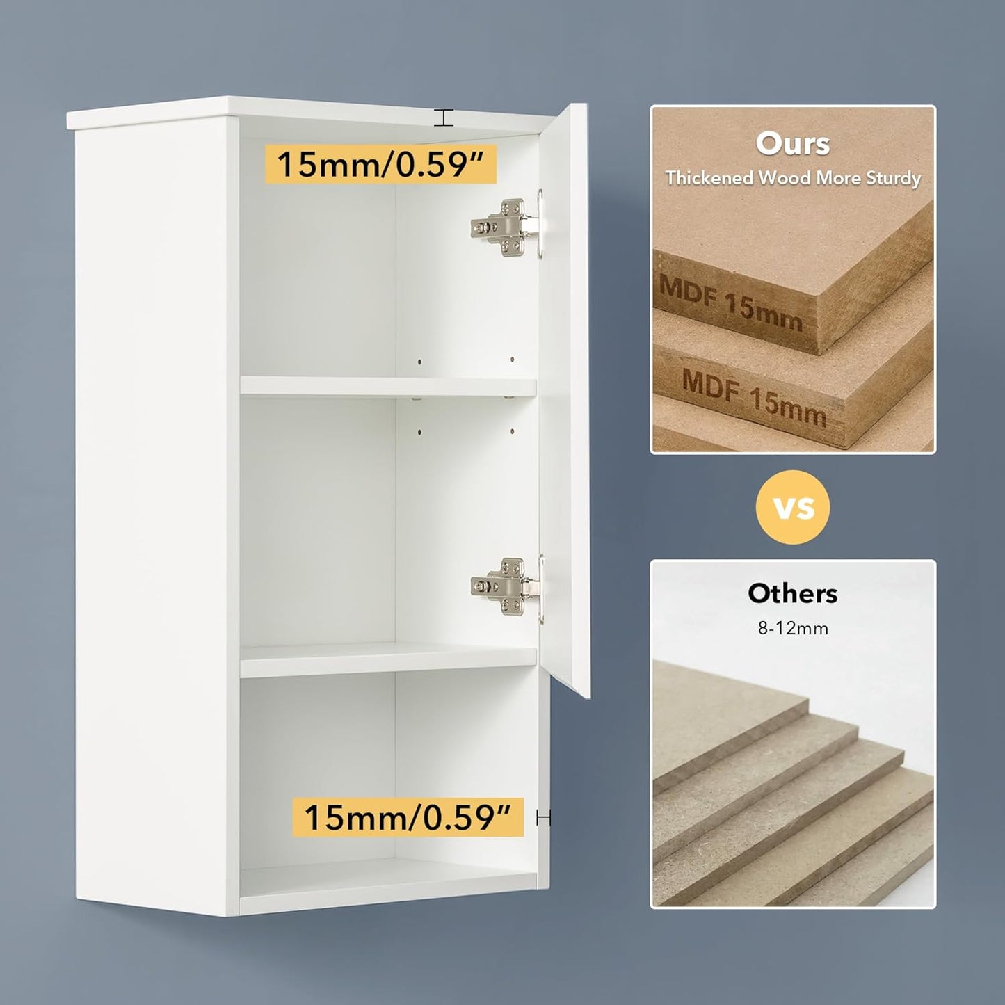 Bathroom Wall Cabinet with Single Door, Soft-Close Hinges, 15x27 inch Wooden Medicine Cabinet for Small Kitchen, Laundry, Entryway, Durable MDF Construction