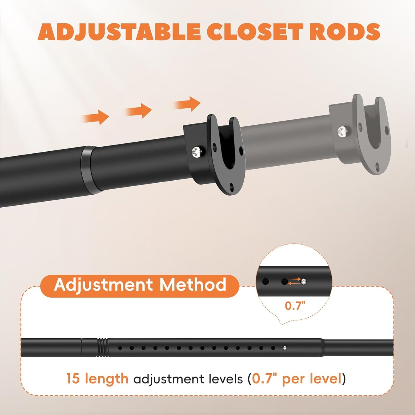 Closet Rod 50-99 Inches, Adjustable Heavy Duty Metal Black Closet Rods for Hanging Clothes 1.3 Inches Diameter for Wardrobes Laundry