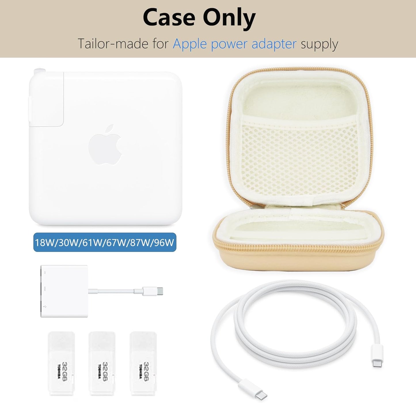 Charger Case for Macbook, Portable Tech Electronic Organizer Bag, Travel Storage Pouch for Laptop Accessories, MacBook Power Adapter, Charging Cords, USB, Power Bank (Light Khaki, M)