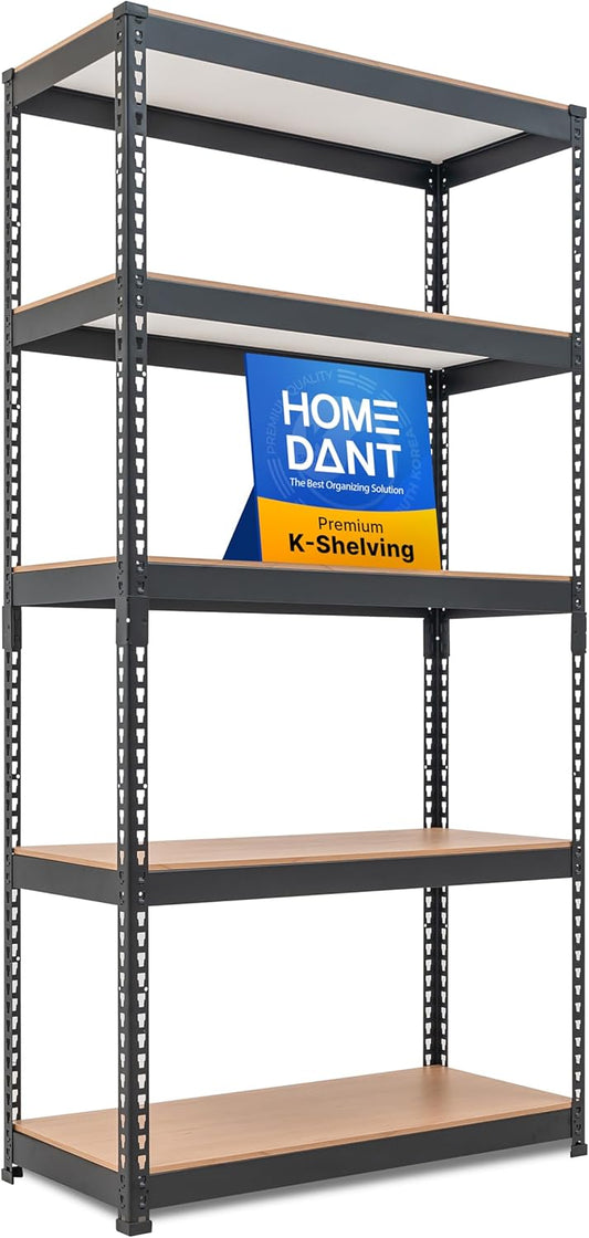 HOMEDANT 5 Tier Storage Shelves Adjustable Laminated Boltless Garage Metal Shelving Unit Heavy Duty Utility Rack Shelf Warehouse Pantry Closet Kitchen (1, (M) 35.9" W, Black)