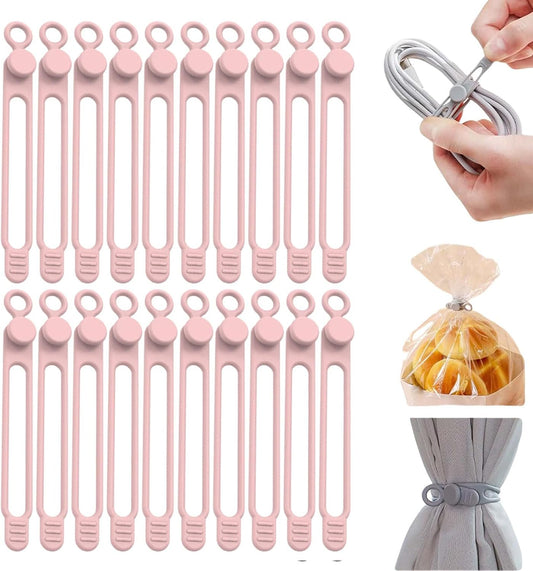 Data Cable Organizer, Silicone Cable Ties Reusable - Elastic Cord Organizer for Electronics, Adjustable Wire Ties for Cable Management,Computer Wires,Phone Charger,Earphone,Home Office (Pink, 10PCS)