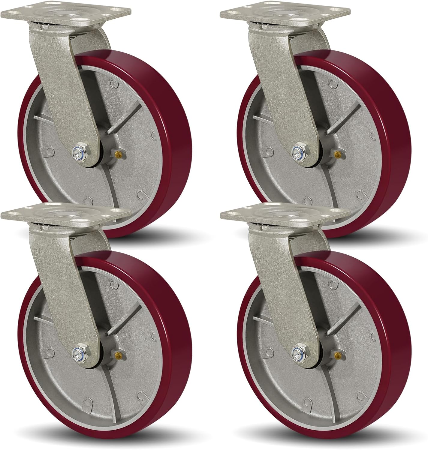 SY America 8" X 2" Casters Wheels,Heavy Duty Casters Set of 4，Polyurethane on Aluminum Wheels,4 Swivel Casters,6400 LBS Load Capacity