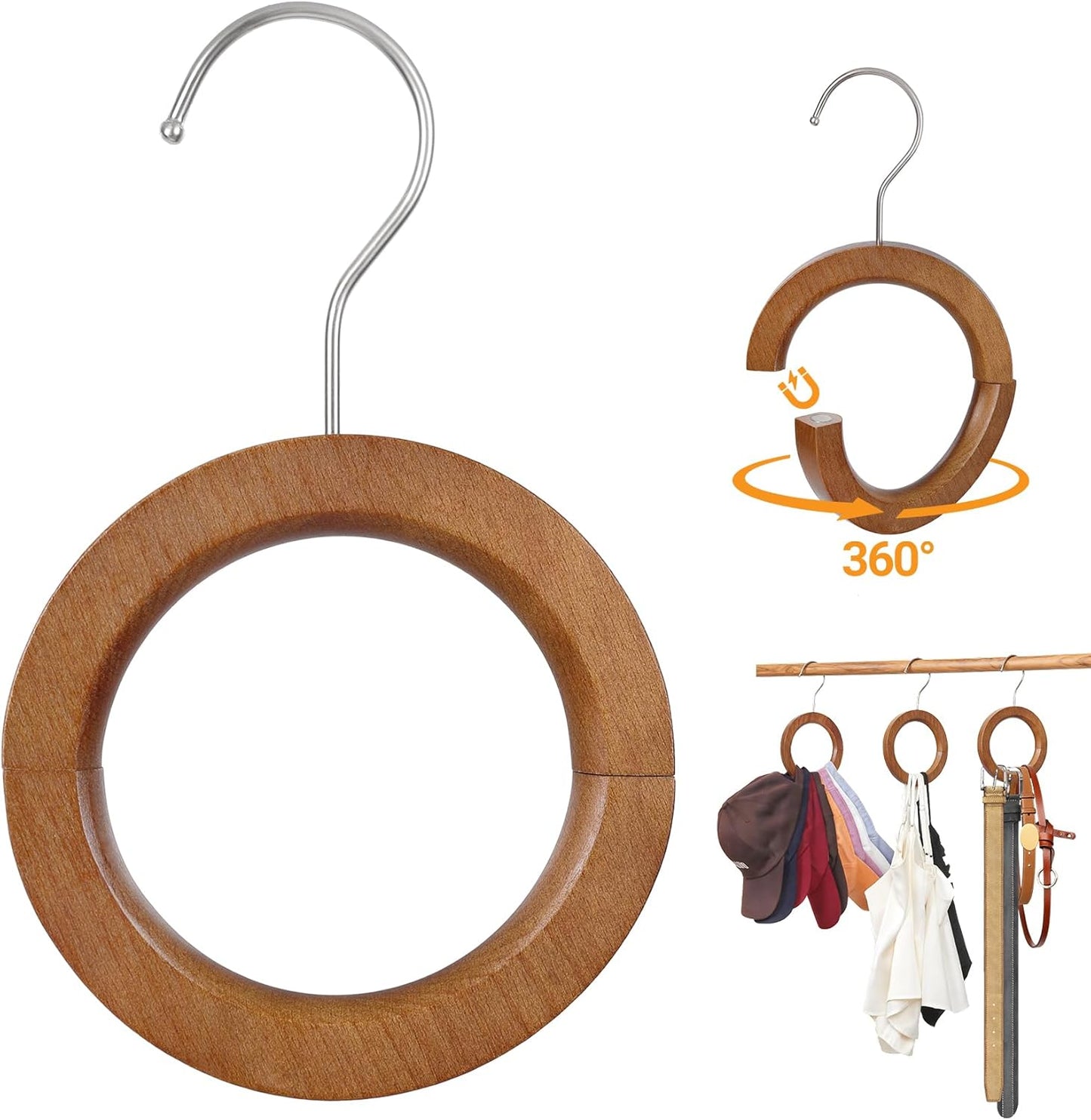 Wood Hat Organizer for Baseball Caps,Magnetic Hat Rack,Belt Hanger for Closet, Multipurpose Closet Hangers for Belts Ties Tank Tops