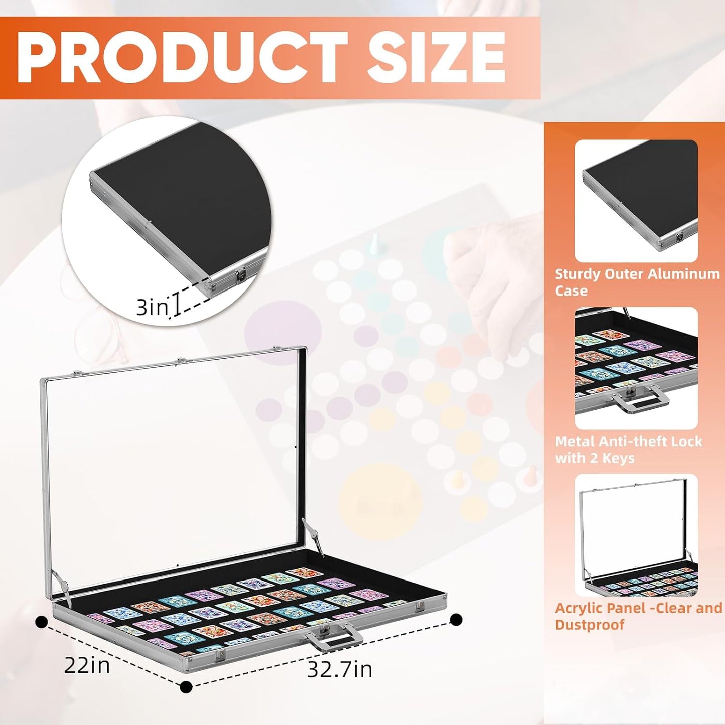 Portable Trade Show Display Case, 34"x22" Aluminum Card Show Display Case with Lock, Large Table Top Sports Card Display Case with Clear Acrylic Glass for Jewelry, Trading Card, Collectibles Shows