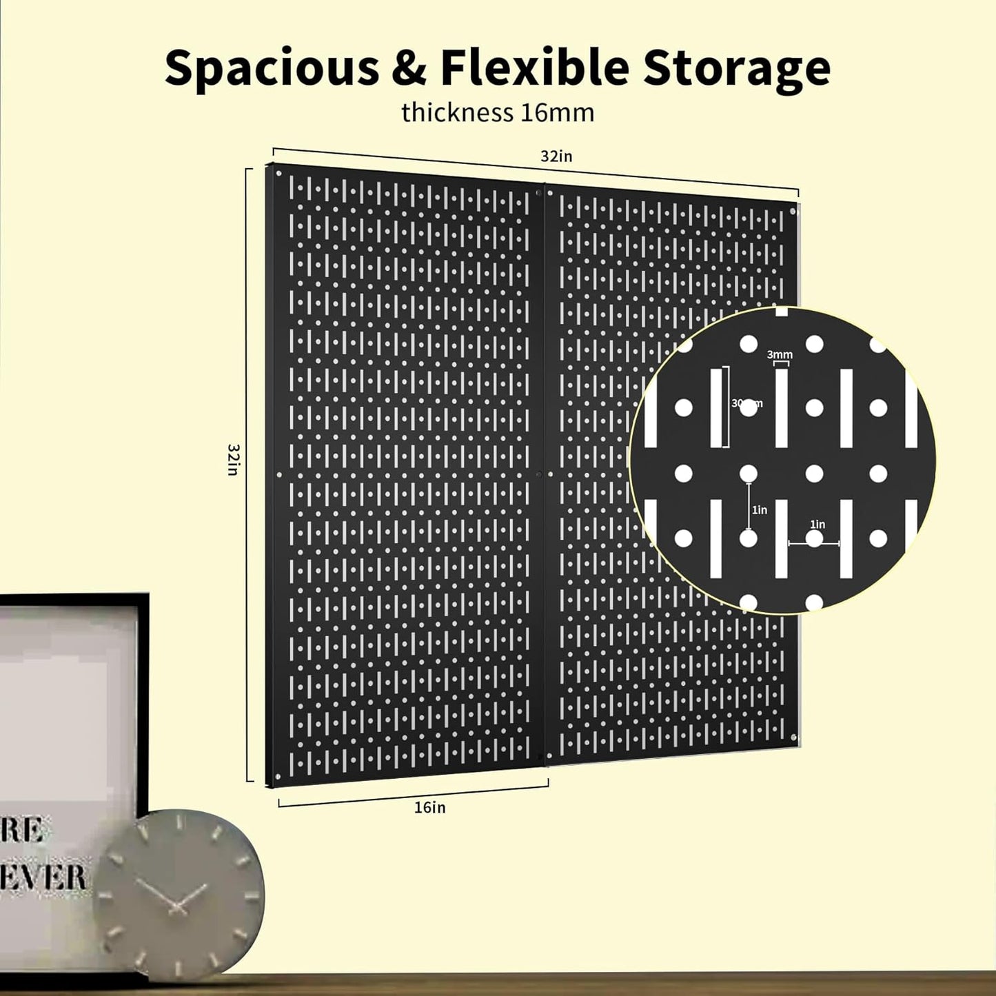 Pegboard Wall Organizer 2 PCS 32" x 16" Black Peg Board Metal Pegboard Panels for Garage Tool Storage