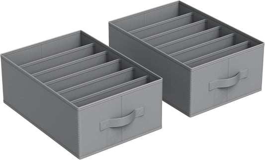 SONGMICS Set of 2 Large Size Wardrobe Clothes Organizers, 6-Compartment Foldable Drawer Organizers with Handles, 16.5 x 11.8 x 6.7 Inches, for Pants, Sweaters, Jeans, Dove Gray URUS009G02