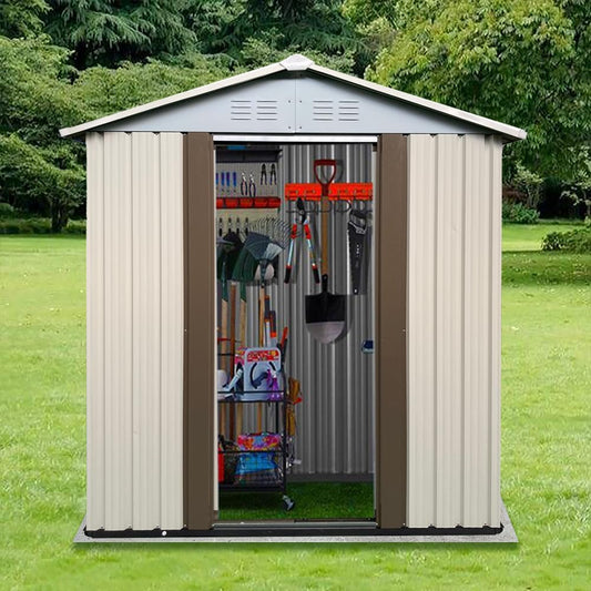Ball & Cast 5x3 FT Outdoor Storage Shed, Metal Sheds with Punched Vents and Sliding Door, Waterproof Garden Tool Shed with Aluminum Frames and Sloped Roof for Backyard Patio,Cream White