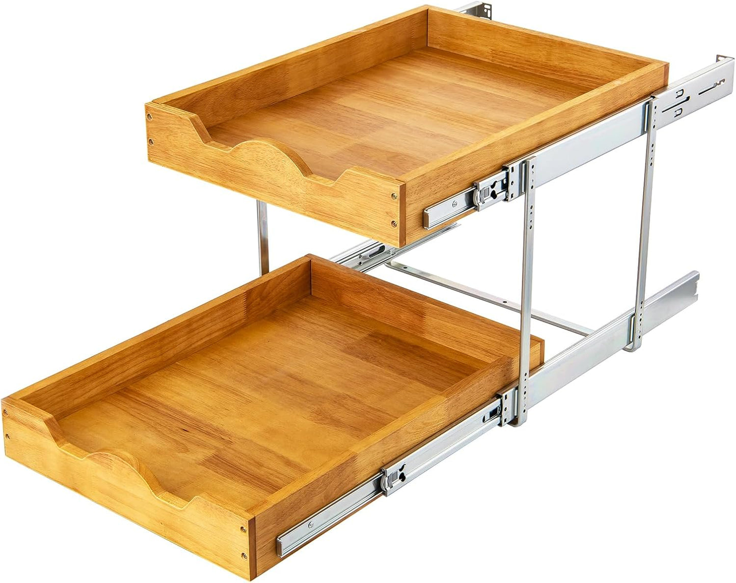 DINDON 2 Tier Pull Out Cabinet Organizer (11" W x 21" D) Double Tier Slide Out Wood Drawer Under Cabinet Storage And Organization