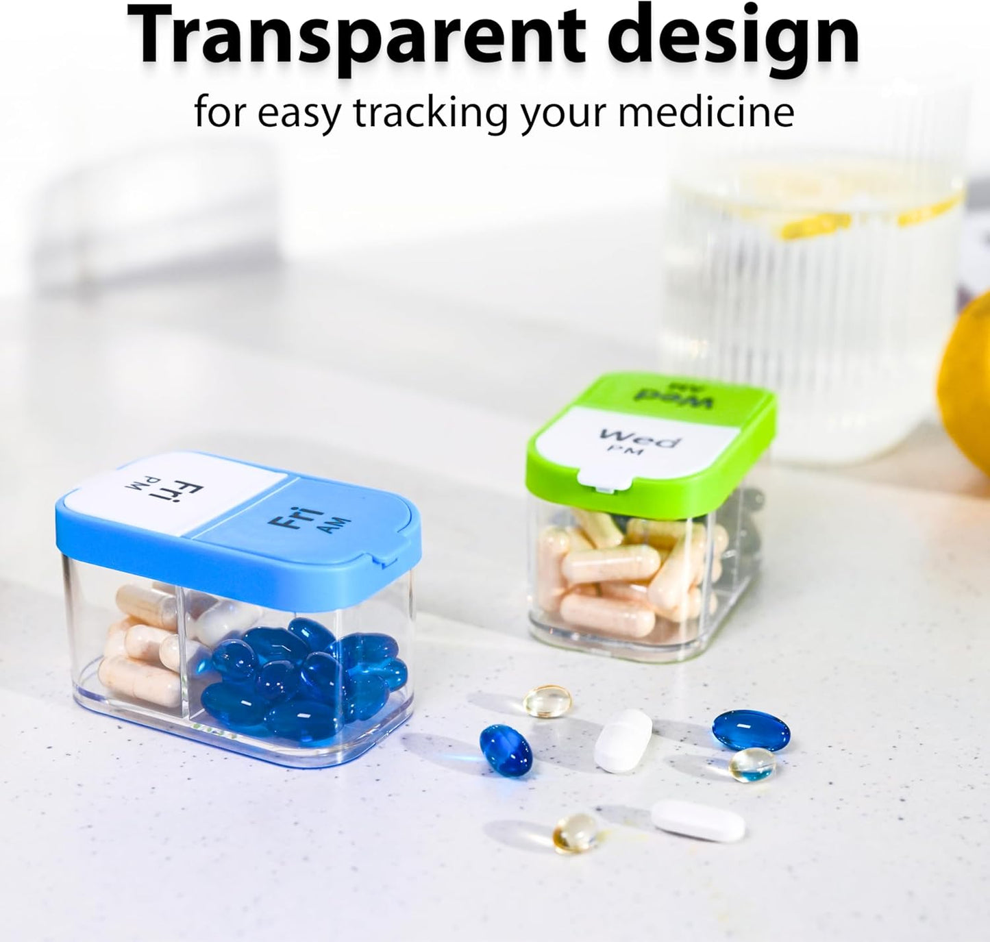 Extra Large Weekly Pill Organizer - XL Daily Pill Box - 7 Day Am Pm Pill Case Jumbo Pill Container for Supplements Big Pill Holder Twice A Day Oversized (Blue/White)