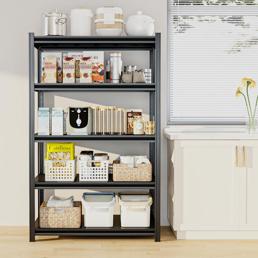 36" W Father&I 5-Shelf-Rack Industrial Heavy-Dudy Adjustable Metal Garage Bin Storage Shelving Stant Shelves Units/Systems Organizer for Basement/Closet/Tote/Pantry, 72" H*36W *18" D, Black