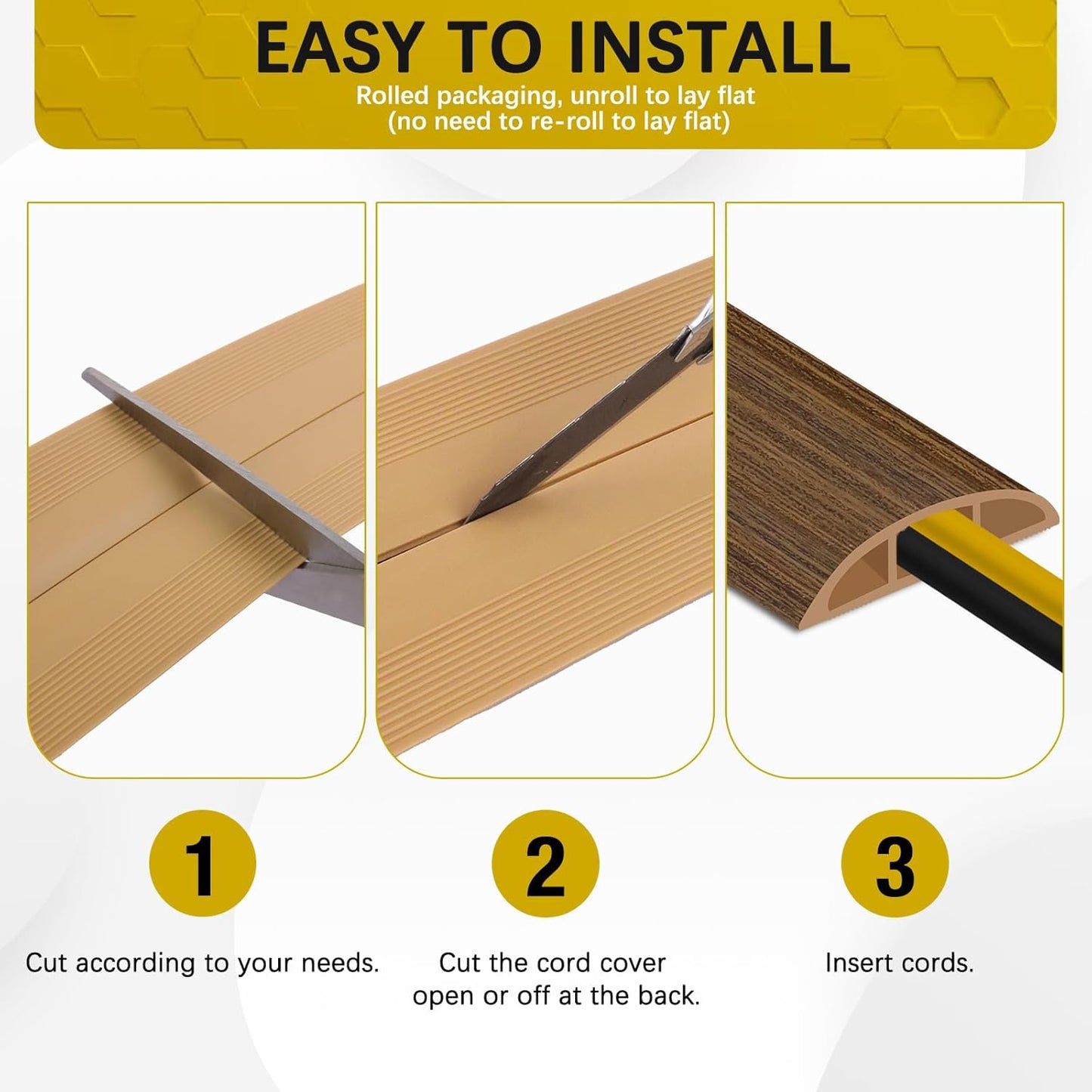 Floor Cord Cover 10FT Cord Covers for Wires on Floor Protect Wires & Prevent Trip Hazards, Easy to Cut for Home, Office, School, Concerts, Cavity W0.6in x H0.32in