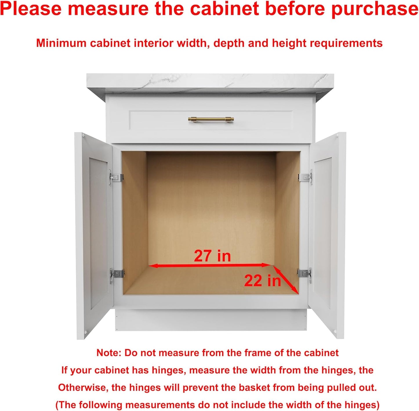 Pull Out Cabinet Organizer,Heavy-Duty Slide Out Shelf, Wood And Wire Basket, Pull Out Drawer for for Kitchen Under Sink Space, Pantry, Bathroom (26 * 21 WM)