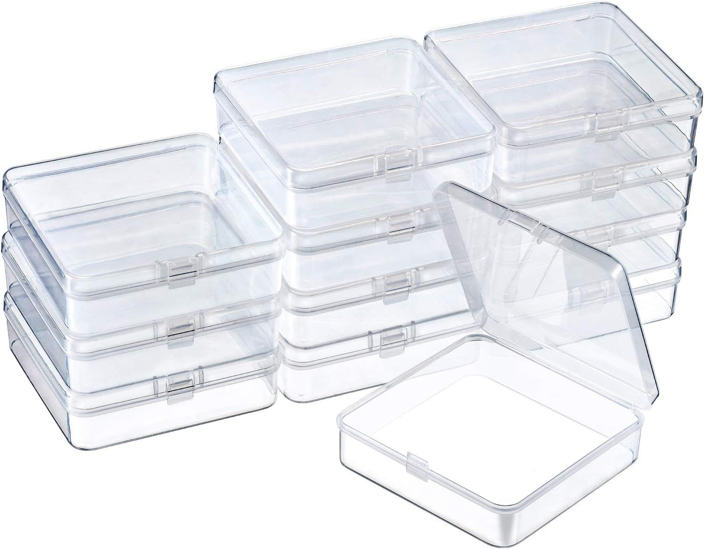 SATINIOR 24 Packs Small Clear Plastic Beads Storage Containers Box with Hinged Lid for Storage of Small Items, Crafts, Jewelry, Hardware (3.7 x 3.7 x 1.18 Inches)