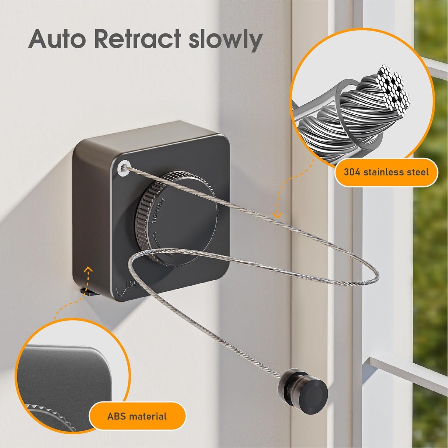 Retractable Heavy Duty Clothesline - Wall Mounted Indoor and Outdoor Laundry Drying Solution, 15.7ft Anti-Sagging Stainless Steel Rope (Grey)