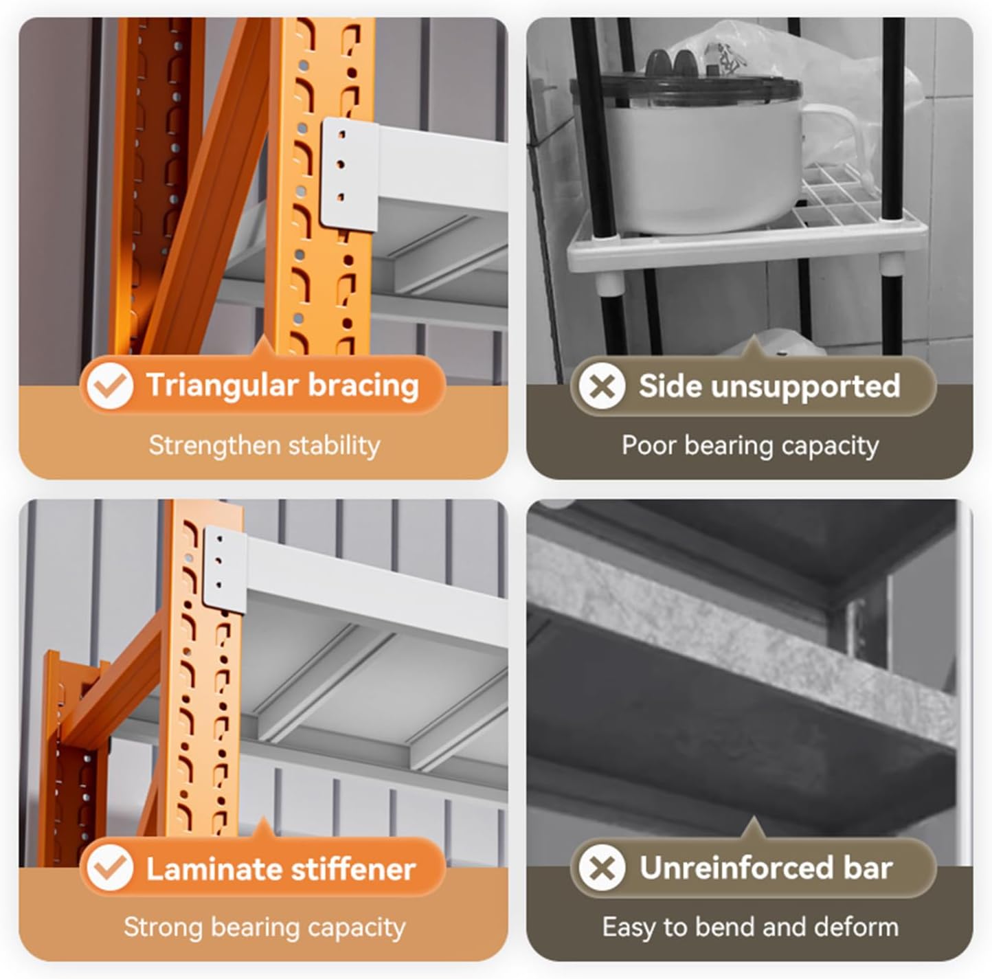 79" H Garage Shelving,3000LBS Heavy Duty Storage Rack,4 Tiers Metal Storage Rack Shelf, Adjustable Shelving Unit for Garage,Kitchen,Warehouse,Basement,78.7" H x 41.3" W x 19.6" D,Orange&White
