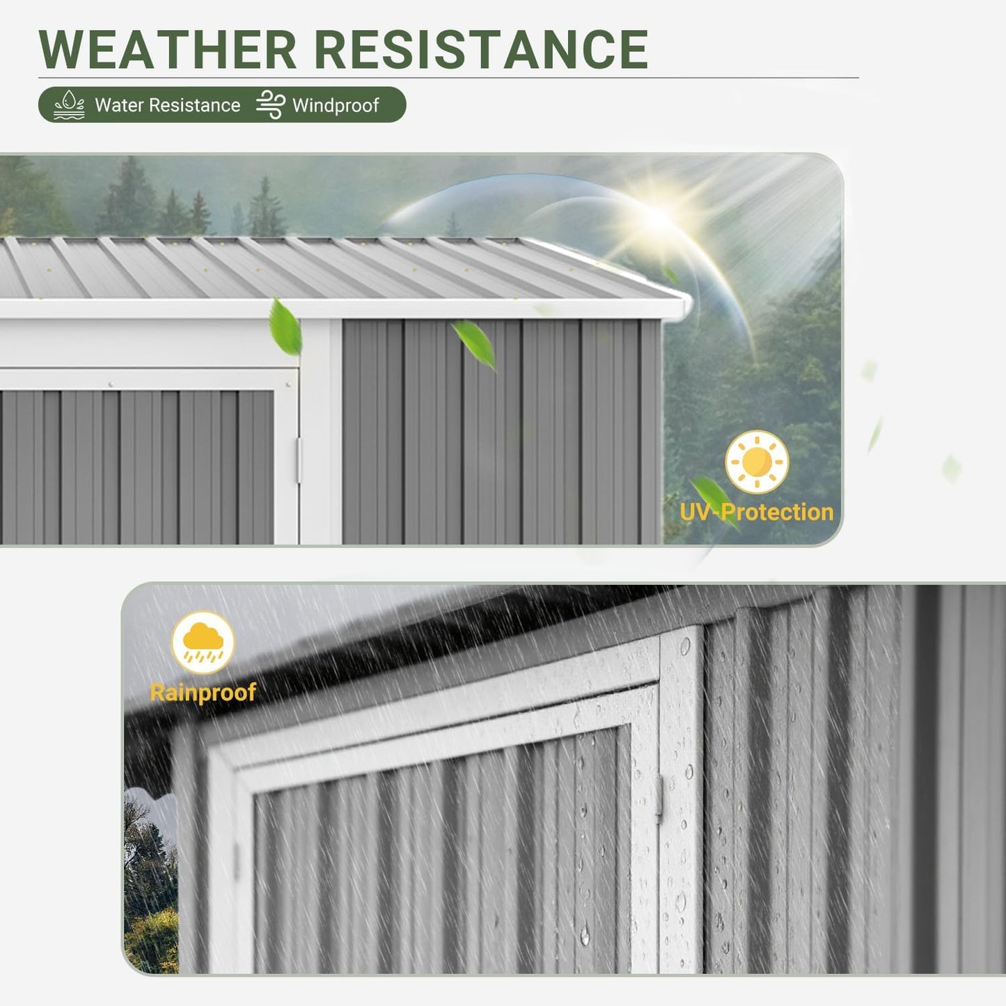 8x6 FT Outdoor Storage Shed with Sloping Roof, Lockable Double Doors & Adjustable Side Door, Weatherproof with Frame Floor, Compact Metal Tool Shed for Garden, Backyard and Patio